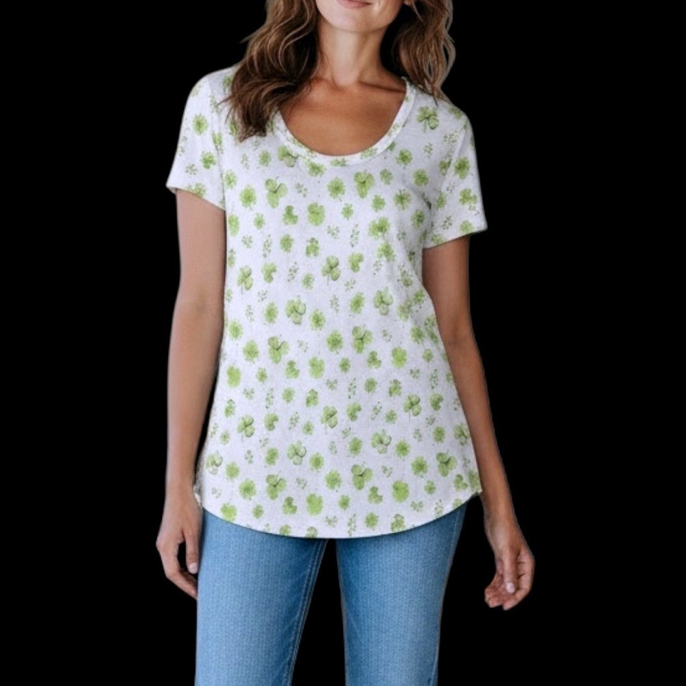 Cato Womens Medium Green Shamrock Clover St Patricks Day‎ Scoop Neck T-Shirt M